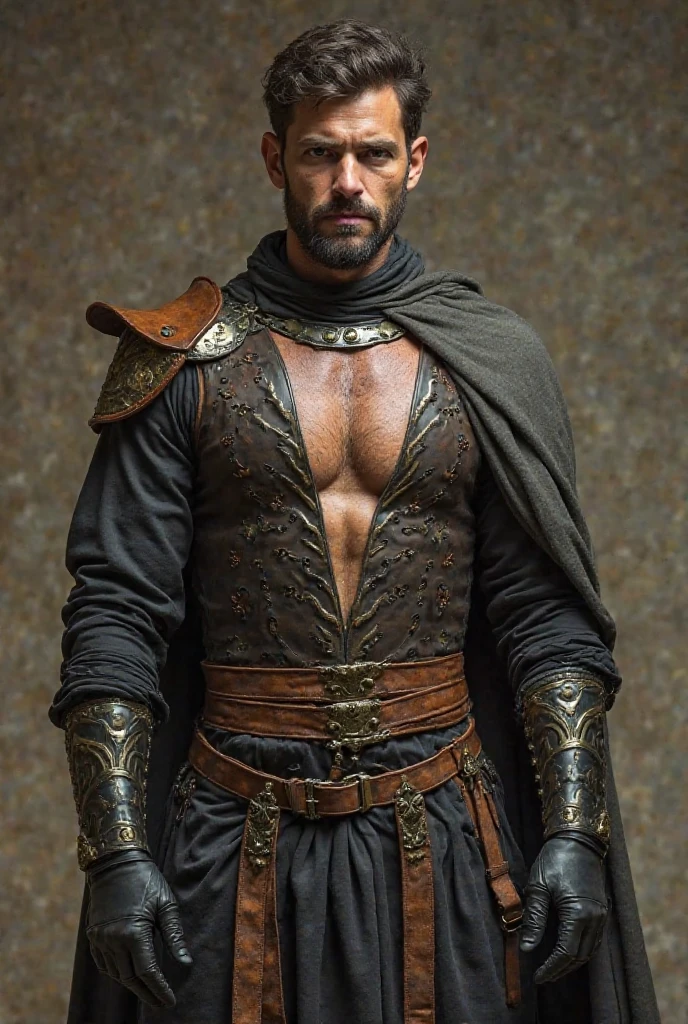 realistic, masterpiece, intricate details, detailed background, depth of field, photo of a handsome (irani man), w4x4rmor, wearing wax barbarian armor, (dynamic pose), fighting stance, fantasy background, cinematic composition, holding weapon, covered in , harness, pectorals, abs, thighs(Best quality, 8k, Masterpiece).,Smiling face, good mood.highest detail, superior quality, natural lighting, beautiful, sexy, correct anatomy, good composition,realistic shapes, realistic skin tones,Natural eyes,realistic eyes,looking up at viewer,vpl,realistic muscles,Realistic wrinkles on the skin,Realistic arms and legs,Realistic face,realistic hair,Make a sexy and seductive face, man focus,amazing composition, front view, HDR, volumetric lighting, ultra quality, elegant,Post a erotic photoshoot,Realistic pose,detailed hair,full body,Fujifilm XT3 photorealistic art by midjourney