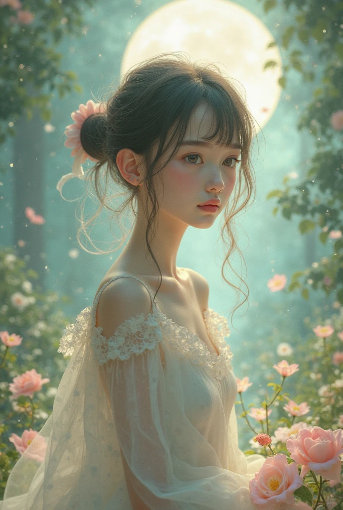 Beautiful girl, knee-up pose, landscape background, standing pose, indoors, shoes are somewhere visible, anime