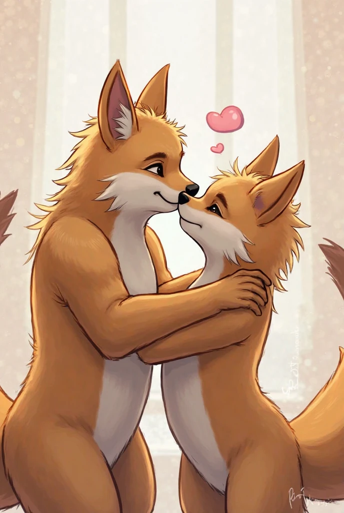 You can make a Gay Furry couple kissing In a cartoon or anime style