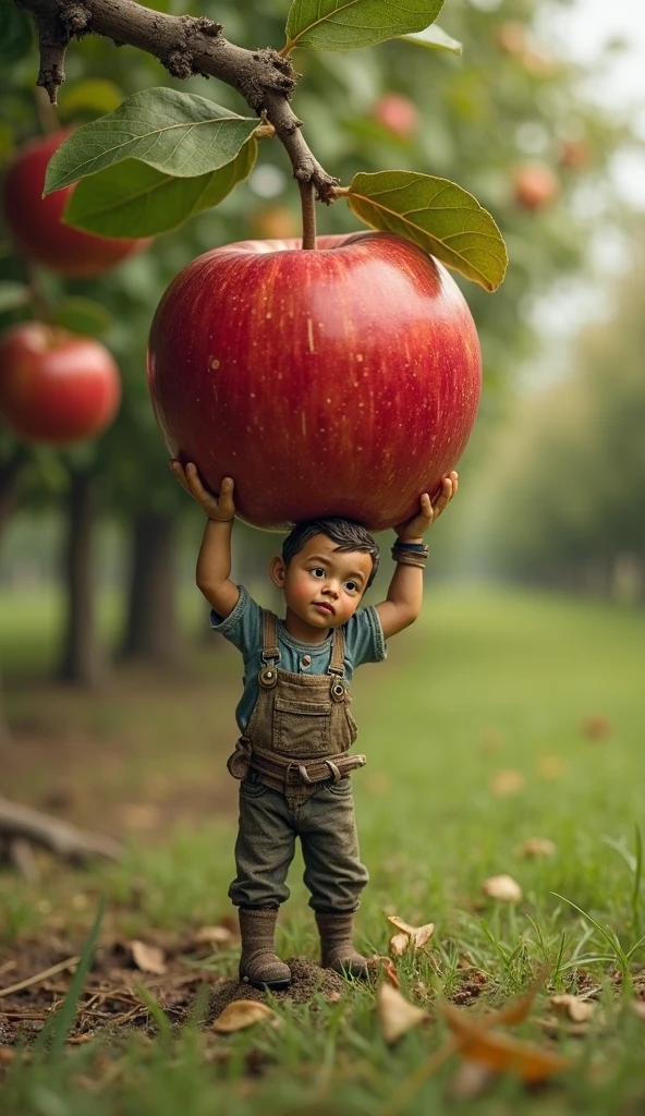 Illustrate a montage of the boy on an apple tree performing various activities such as swinging on branches, picking apples, and raising wreaths.