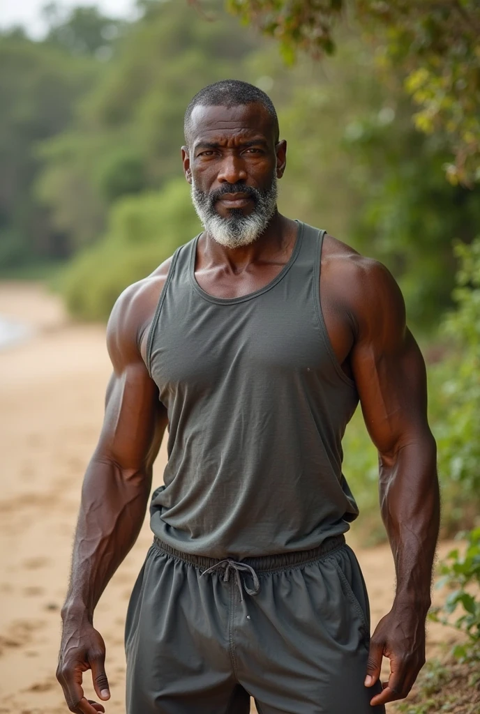 a very old sweaty african american man with silver hair extremely muscular and extremely fat over 70 years old ,de mas de 600 libras de peso,with very large and very flaccid pectorals with very large and pointed nipples, with muscles flexed, culturista,de cabello largo y ondulado, en una competencia de culturismo, usando una tanga