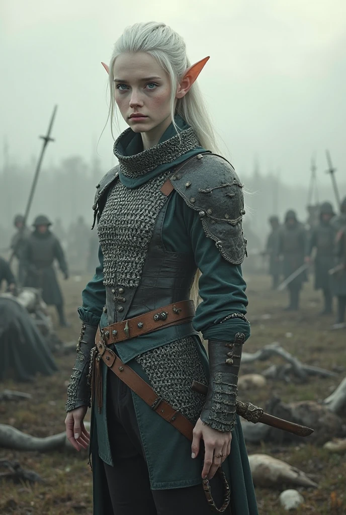 A female elf warrior with a very thin but athletic body, small breasts ...