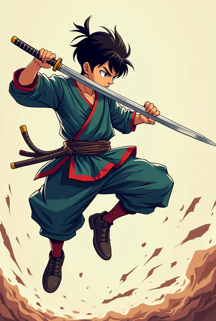 anime samurai boy holding sword jumping action pose aggressive face
2d flat art
