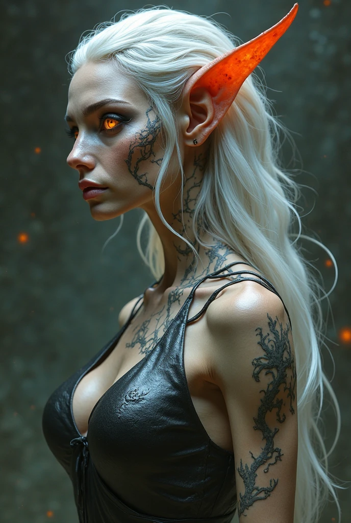 a demon with horns and white hair is posing for a picture, female humanoid creature, a demon, female demon, hyperdetailed fantasy character, dark demon succubus, portrait of an demon queen, demon princess, of an elden ring demon, demon character with smirk, demon, demon queen, complex fantasy character, side portrait of demon royalty