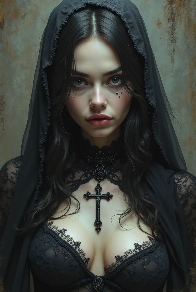 Scary nun, unholy, creepy, horror, dark, ghoul, intricate design and details, photography lighting, photorealistic, cinematic