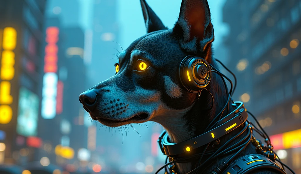 a portrait of a mechanical creature (( mechanical female, anthro wolf: 1.5), ((full body: 1.5)), ((anatomically correct: 1.5)), (ultra detailed face: 1.2), looking feral, looking dangerouse, yellow eyes. dynamic fur color, glowing eyes, wearing mech armor, delicate armor, wearing high heeled boots, cyberpunk street background, vibrant, Ultra-high resolution, High Contrast, (masterpiece:1.5), highest quality, Best aesthetics), best details, best quality, highres, 16k, (ultra detailed: 1.5), masterpiece, best quality, (extremely detailed) RAW, (ultra details, Masterpiece, best quality),MechanicusStyleAI, Hyperrealism style, anime