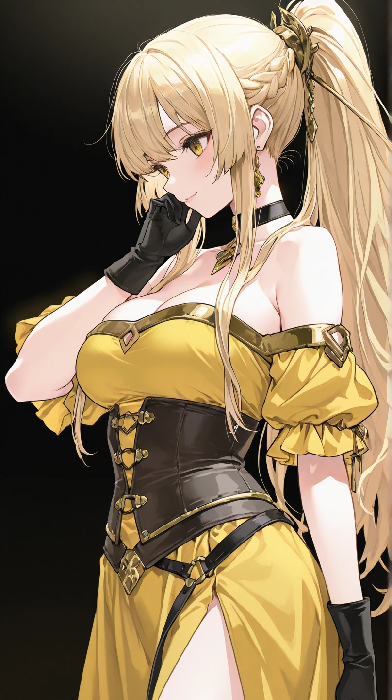 alone、Hair on one eye、Big Breasts,Cynthia,Blonde,No text,White background