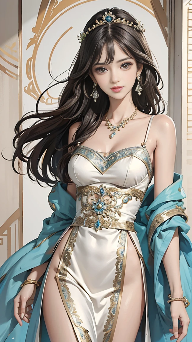 High quality, masterpiece, masterpiece, exquisite facial features, exquisite hair, exquisite eyes, exquisite color hair, 4K picture quality, gorgeous light and shadow, (cowboy_shot),Tyndall effect, halo, messy hair, young state, gorgeous scene, exquisite clothes, chains, feathers, ancient chinese beauty with big eyes very detailed, digital painting, artstation, concept art, sharp focus, illustration, art by greg rutkowski and alphonse mucha and victo ngai