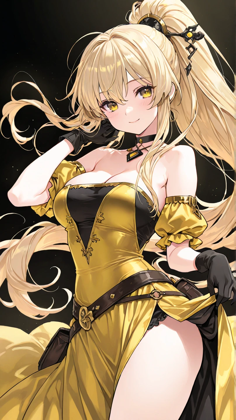 Konjiki no Yami (to love ru), golden hair, lolita, skimpy outfit, cute, red eyes, slender, detailed, high quality, masterpiece