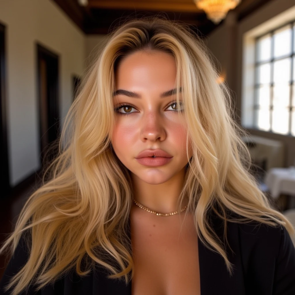 one woman with long blonde hair, madison beer, closed mouth, soft devil queen madison beer, madison beer, julia sarda, ana de armas, megan fox made out of mayonnaise, adriana lima, emily ratajkowski, gal gadot, julia fuenteadison beer, selfie, yellow lingerie, portrait, without phone, in house