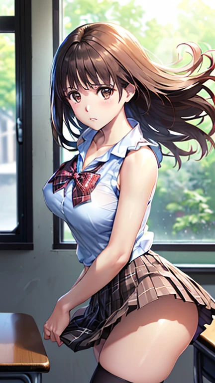 (best quality:1.5, highres, UHD, 4K, detailed lighting, shaders), Rsndom color and wavy hair, gyaru, large breasts, short sleeve , cleavage, unbuttoned shirt, bra, sexy, skirt, (pov, close shot), earrings, smiling, standing, classroom background (masterpiece, best quality, hi res:1.2), 1girl, (solo:1.2), pklacey, detailed skin, street, park, trees, grass, backlessclothes, backless dress, close-up portrait of an anime heroine full of confidence and mischief of the background of character selection of a group of anime girls with eyes of different colors, kantai collection style, full body, kantai collection gallery, arte oficialwork, carril, arte oficial, chicas de primera linea style, clear and sharp rpg portrait, character selection portrait, Also, 8K!!, Ilustraciones oficiales del anime., chicas de primera linea cg, finos detalles.