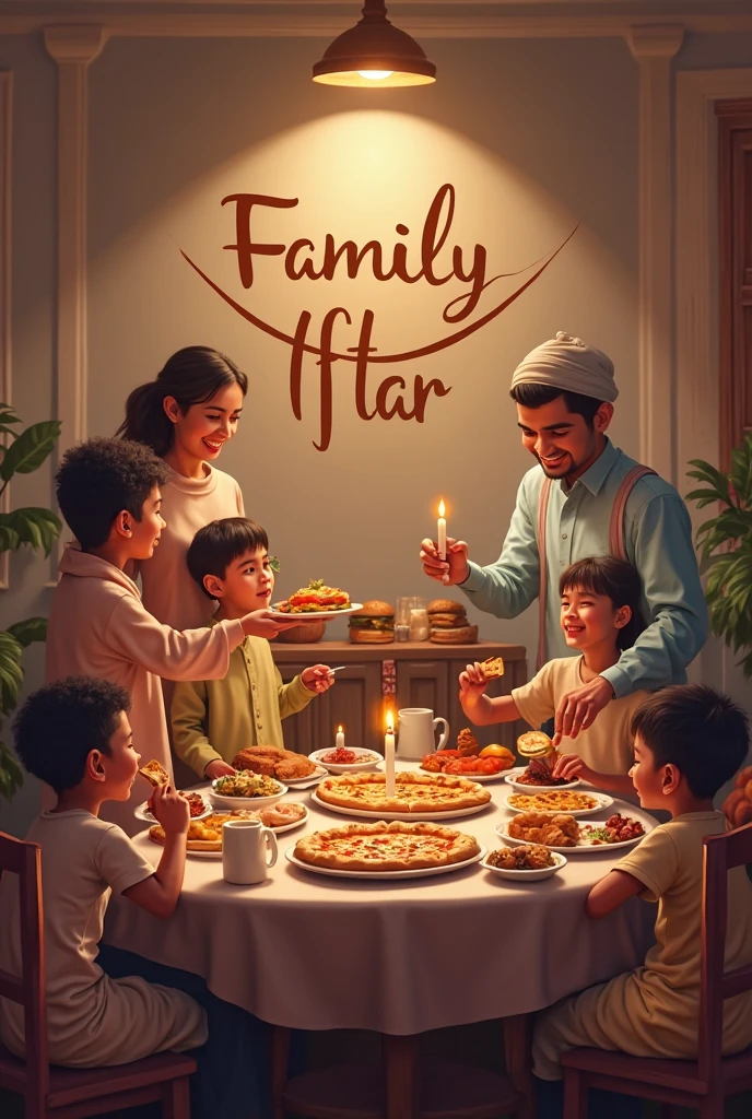 Draw a poster for my soy meat product with an emotional design,A family showing the product and consuming it. You can see the packaging of the brand called soy meat in Spanish. The product letters