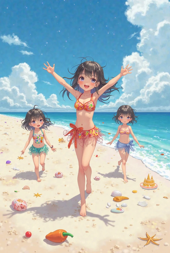 Family of 3 running At the Beach with balloons in hand, happy Sisters, people At the Beach, sunny day At the Beach, Clear sky, 写真photograph, stock, Best of Adobe Stock, Advertising Photography, At the Beach, shutter, photograph, good morning, (colorful), vacations photos, Sisters, vacations, At the Beach, sunny day,Micro Bikini,