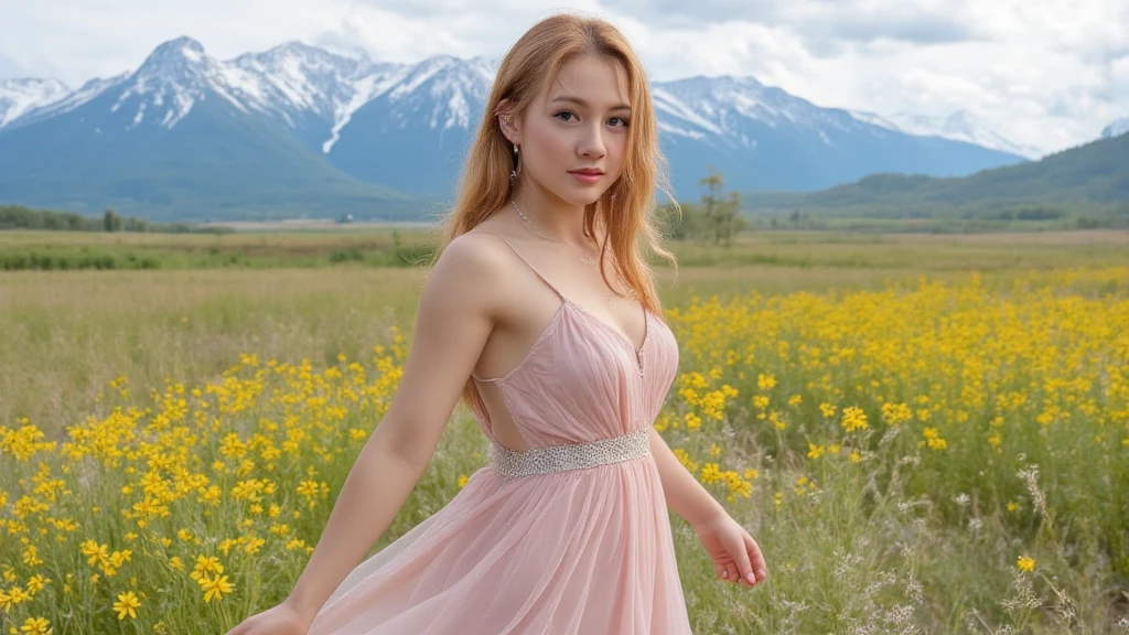 (masterpiece:1.2), ultra detailed, ultra high res, (realistic, photo realistic:1.37), high detail RAW color photo, professional photograph, an extremely delicate and beautiful, extremely detailed, 8k wallpaper, Amazing, finely detail, huge file size, extremely detailed beautiful girl, extremely detailed face, extremely detailed eyes, extremely detailed skin, extremely detailed fingers, extremely detailed nose, extremely detailed mouth, perfect anatomy, highly detailed background, (a famous actress of Japan:1.3), (gyaru:1.2), (flat chest:1.2), Dynamic lighting, long maxi-skirt, (cosmos field:1.2), full body,