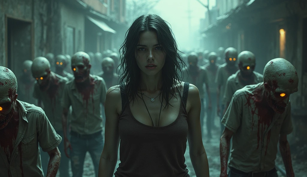 (32K:1.9, Horror expression:1.9, Highest quality, masterpiece, Ultra-high resolution), Professional random camera work, Perfect dynamic composition, Highly detailed skin and facial textures, Detailed eyes, Detailed limbs, (The Darkest Dungeon:1.3), cute, Sexy and slim Japanese woman:1.2, Fair skin, Tilt your head, (5 Zombies:1.7, Zombie touching a woman:2.0, Raindrops falling from the ceiling:1.5), (Her huge breasts are bursting at the seams, areola is not visible, Big cleavage, A look of despair:1.3, Expression of despair:1.3, Totally captivates you, Pure white camisole dress:1.5), Beautiful Blue Eyes, Beautiful erotic eyes, Sexy Face, blush, Beautiful sensual atmosphere, ((Bloody:2.0, Covered in bruises:2.0, Bruises on the face:2.0, Lots of big chains:1.9, Crucified:1.9, Countless chains tangled in clothes:1.9, His right arm is attached to a cross:1.9, The left arm is attached to a cross:1.9, Both hands are chained、Tied tightly to the cross, The right leg is bound with a shackle and chain:1.9, The left leg is bound with a shackle and chain:1.9)), (Too erotic)