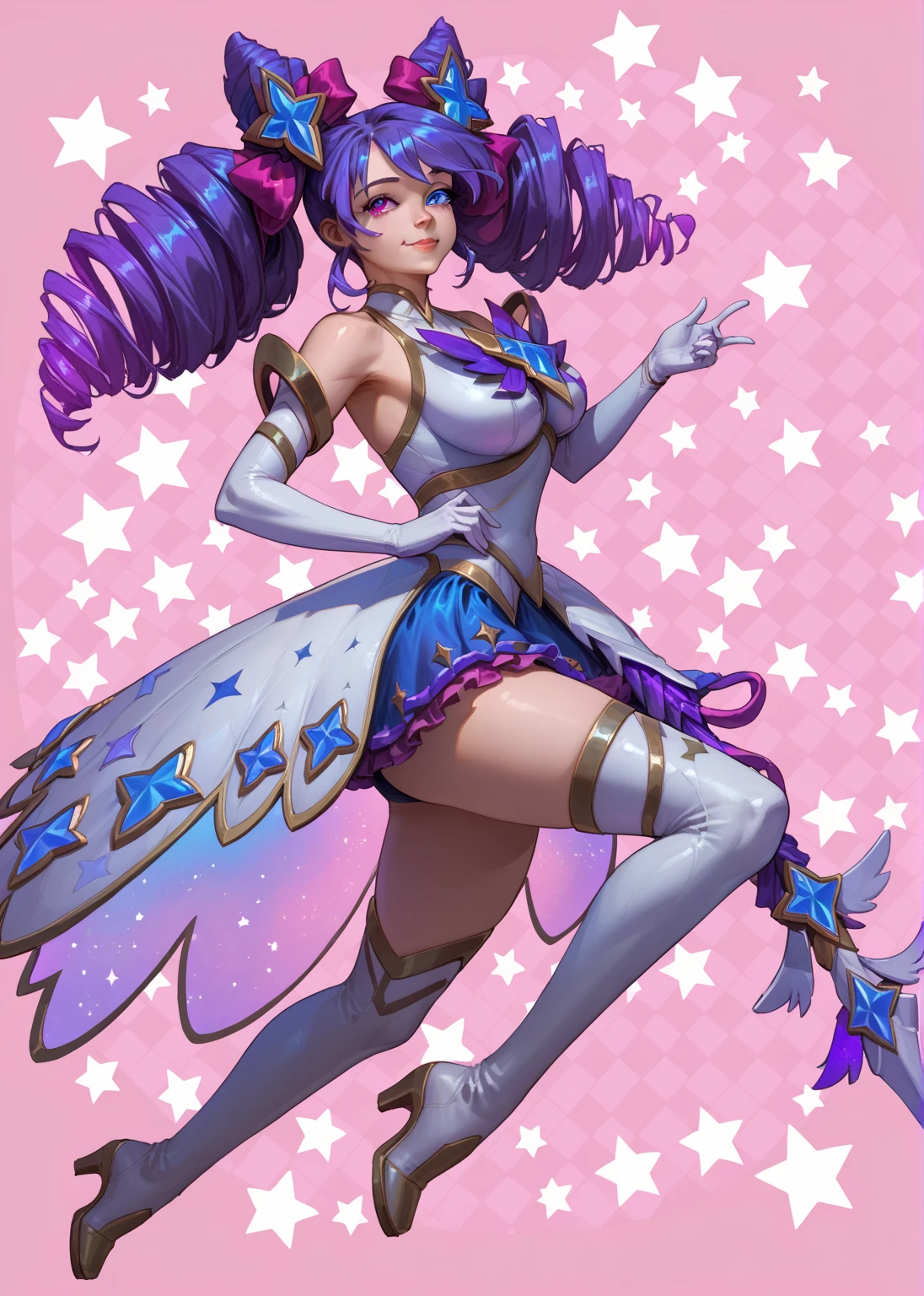 Cartoon male character closeup, !!Full body portrait!!, holding a pudica pose, Boy with short purple hair, White and purple costume, Boy with purple boots, high quality fan art, Magical Boy Style, marin kitagawa fanart, mlp fanart, Portrait of a magical boy, the pose(Arms up + Happy), cutecore clowncore, Wallpaper!, Magical Boy, [ Tarot Cards ]!!!!!