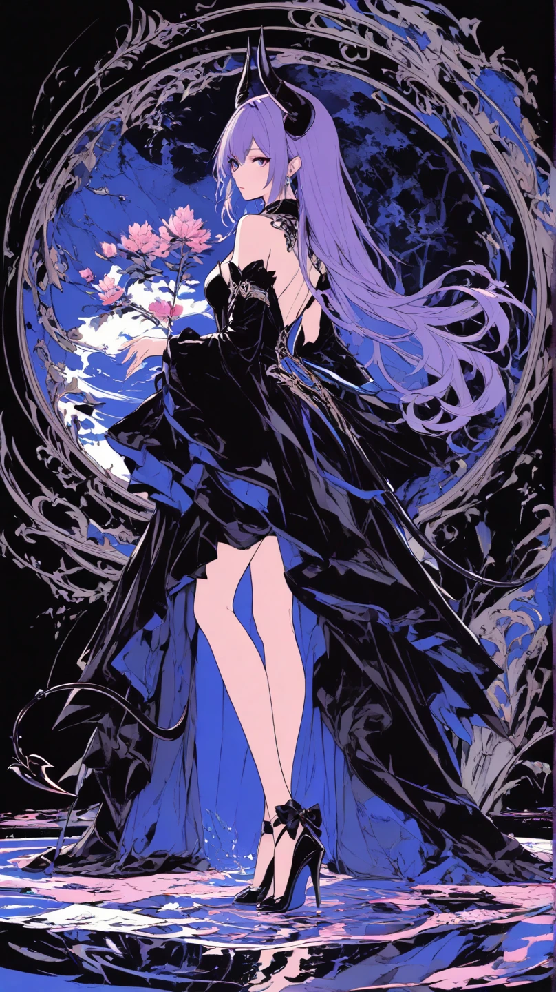 Harry Clarke, Katsuya Terada, Hiroshi Masumura, Jean Giraud, surreal wondrous strange Whimsical absurderes fanciful Sci-Fi Fantasy Dive to the moon, beautiful miniskirt blonde girl Alice, perfect body