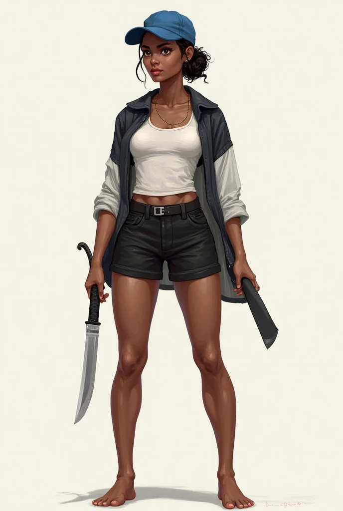 (masterpiece, best quality:1.4)best quality, high detail,
RochelleLeft, weapon, jewelry, solo, dark skin, earrings, fence, 1girl, realistic, katana, dark-skinned female, black hair, bracelet, short hair, very dark skin, brown eyes, holding weapon, shirt, hoop earrings, pink shirt, dreadlocks, short ponytail,
(dynamic pose:1.4), skin pores, detailed skin, (legs apart), pussy, (crotchless pants:1.4), crotchless, (pussy:1.5), wide hips, thick thighs, huge breasts, full body, whole body,
african slums, shacks, zombies,
<lora:CrotchlessPants:1>, <lora:oiled skinv1:0.4>, <lora:RochelleLeft:0.7>