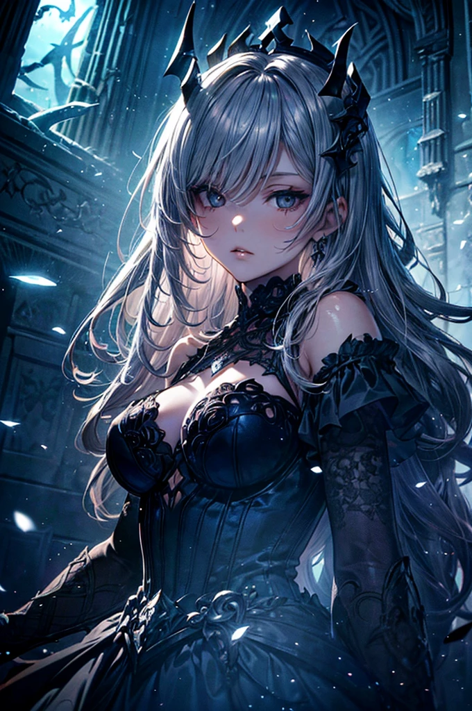 (One girl),Gothic,Half Side Up,Gray Hair, Organza Lace,Gorgeous and elaborate clothes,Gothic, flight, green, (colorful), Bold, Gradient Blend, Motion Blur, Sparkling Texture, Dynamic configuration, Atmospheric perspective, Impressionist, , (masterpiece), (Highest quality), wonderful, (Beautiful attention to detail), (In detail), Depth of written boundary, Highly detailed CG, original, Highly detailed wallpaper, (Vibrant colors), Cinema Lighting, (colorful), blush,