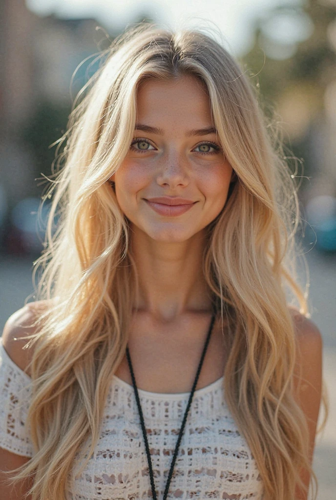 photorealistic, very detailed, natural looking cute 21 year old girl with long blonde hair and brown eyes, sitting in a night bar in spain, smiling and looking at camera, canon d1 85mm --auto --s2