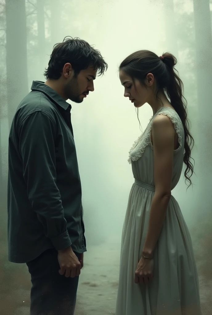 A woman looking back to a man with a sad emotion