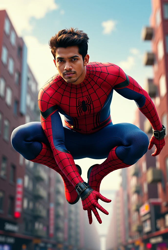 Spiderman sitting on Indian street 