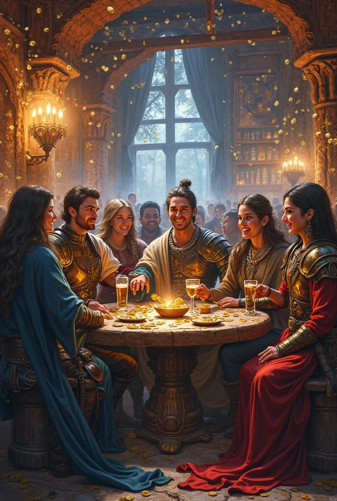 subdued image that emphasizes the roleplaying aspect of the book, featuring a group of friends gathered around a table, engrossed in a game. The scene could be rendered in a dreamlike, almost surreal style, with the players' imaginations coming to life in the form of fantastical creatures and landscapes. The cover could feature the players' characters in various poses, as well as the game master and any important NPCs.