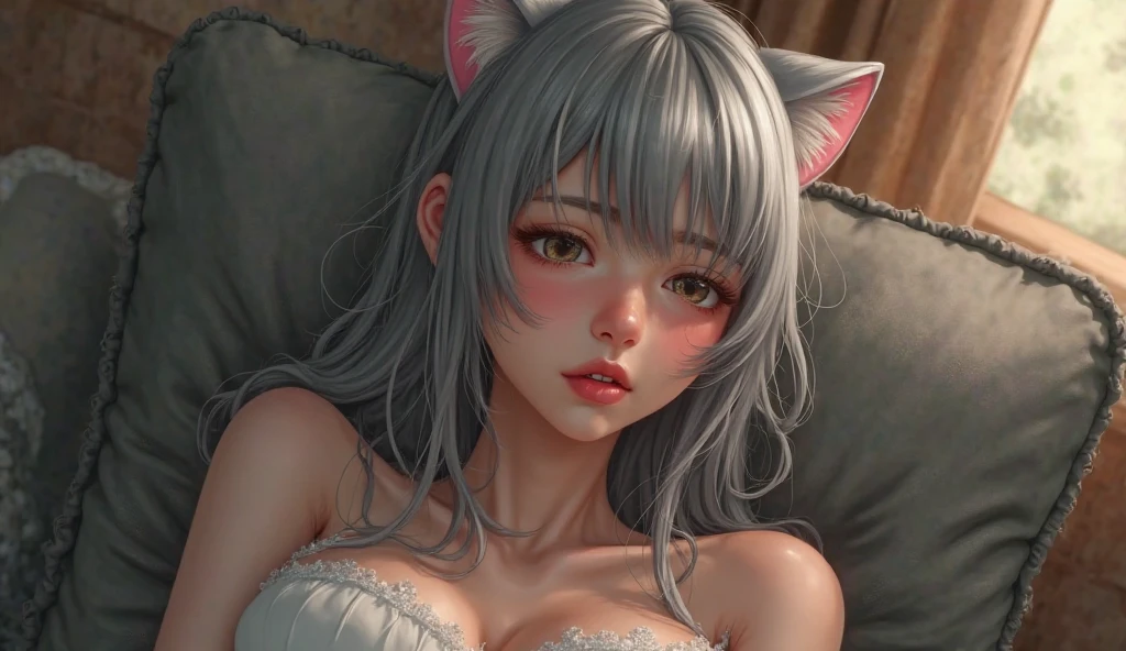 high girl, white skin , neko , naked pussy, sad face