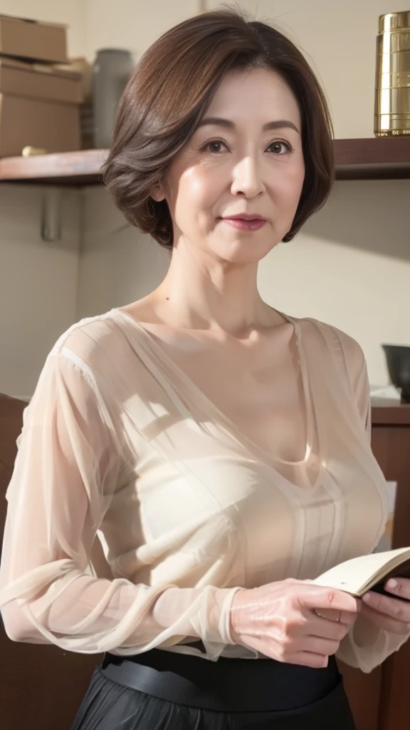 Kawase Hasui, gravure, senior citizen, Draw lips correctly, Red lipstick, From the chest up, 16K, Highest quality, Very detailed, Realistic, Very detailed肌, Perfect Anatomy, (Japanese), (alone), 100 years old, Large Breasts, Mature Housewife, Glamour, sexy, Chromo White Skin, View your audience,