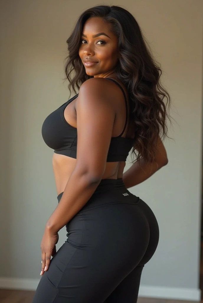 Photo editorial: A skinny businesswoman, defying stereotypes, confidently flaunts her African physique with big, wide hips at an arbitrary angle. Her jeggings hug her curves tightly, showcasing her (big butt, big booty, big ass, huge buttocks, huge backside) in all its glory. The realistic depiction highlights her unique beauty and challenges societal norms. (Detailed skin texture: 1.1), (Effective use of natural light: 0.9), minimal makeup, professional attire, (Complexion: 1.0), (Bold expression: 0.8).