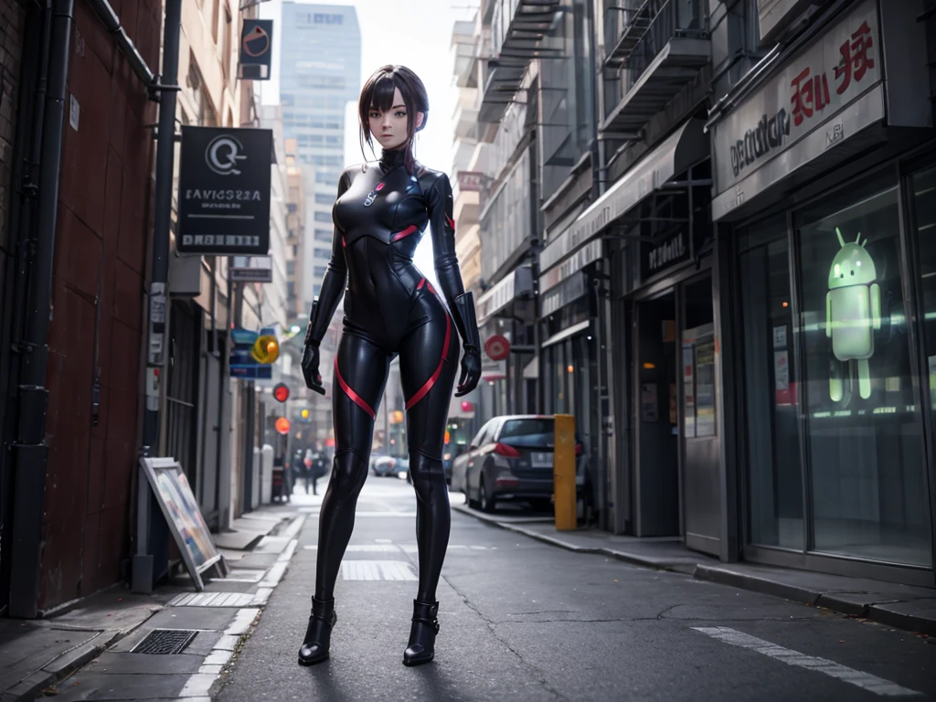 A girl in a tight latex suit. 21:9 ultra-wide image Cinematic image of a girl in the frame.