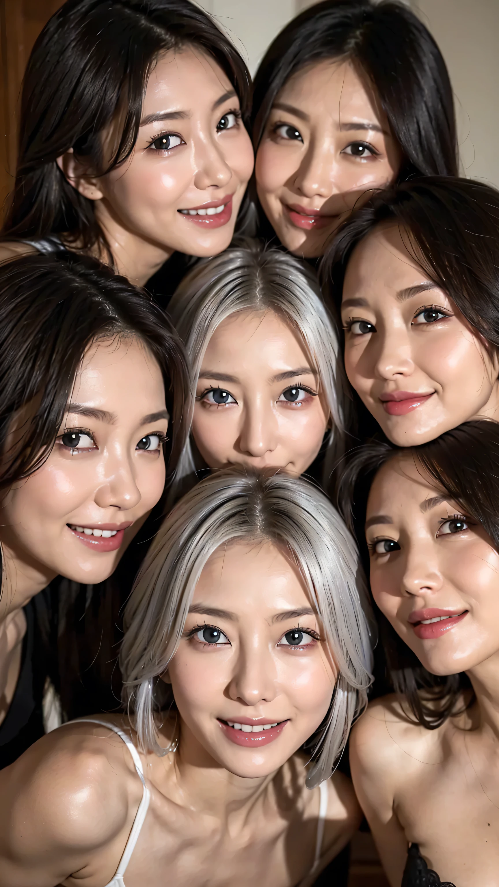 8k,High Resolution、 ultra clear 、Our eyes meet 、staring at me、 feeling like I want to bring my face close 、 all eyes meet、 click here、I want to get closer to the beautiful women I see in close-up 、 big nipples , huge nipples,Look at me with a smile 、vision、 beautiful platinum colored hair with faces clustered around the center 、 pose 、 Four beautiful women are looking at our beautiful long legs from an angle 、 I'm watching in close-up、I want to make eye contact with all the beautiful women with their lips sticking out