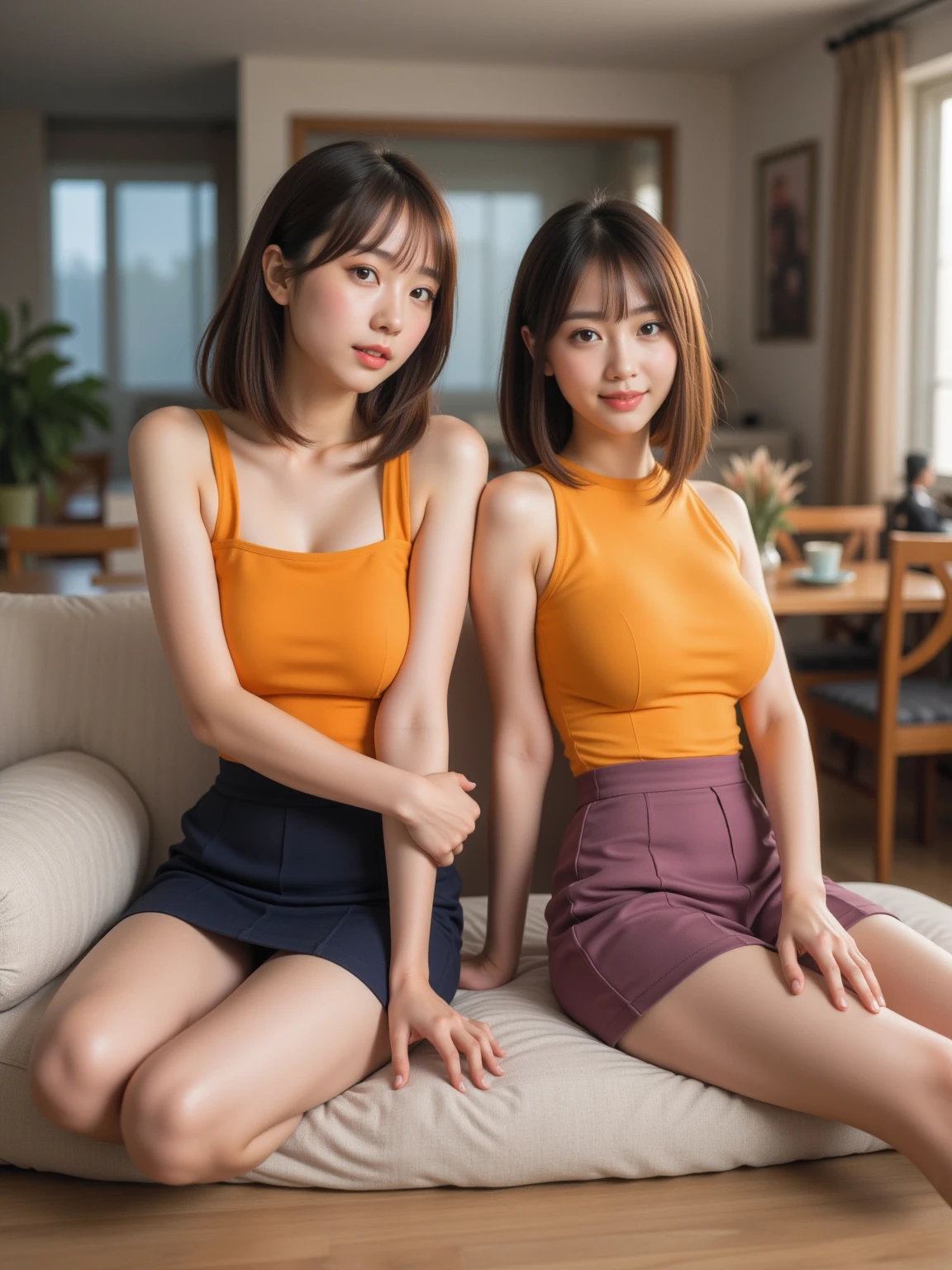 Beautiful college students on campus,tmasterpiece,light make-up,Pink lips,orange color hair,messy hair,School background,big breasts beautiful,ellegance。ultra fine detailed,Works of masters,real textures,Cinematic lighting is realistic,perfect works,8K,k hd,Fine facial features,Dark green half-sleeved smooth shirt,with her mouth open,Hip tight yoga shorts,Slim,Big bright eyes,Tight corners smile,The upper part of the body,looks away,Smooth shoulders,beautiful hairl,(Extreme colors),(mature),Raised sexy,highest quality,tmasterpiece,Stunning face,Exquisite Hair,Hot body,Peach buttocks, Gorgeous appearance,Traces of ligature of underwear,Tall and beautiful,Kneeling pose,Undress