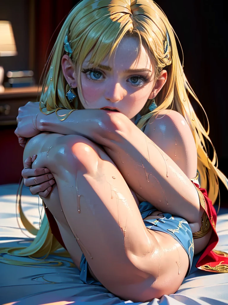 (finely detailed beautiful eyes and detailed zombie face,masterpiece sidelighting,masterpiece,best quality,detailed,high resolution illustration),, (depraved topless girl,whole body,sundress,lustrous skin,looking down,looking at viewer),, (yellow hair,blue eyes,ribbon, sheer clothes), (clothed_underbust:1.2),underboob