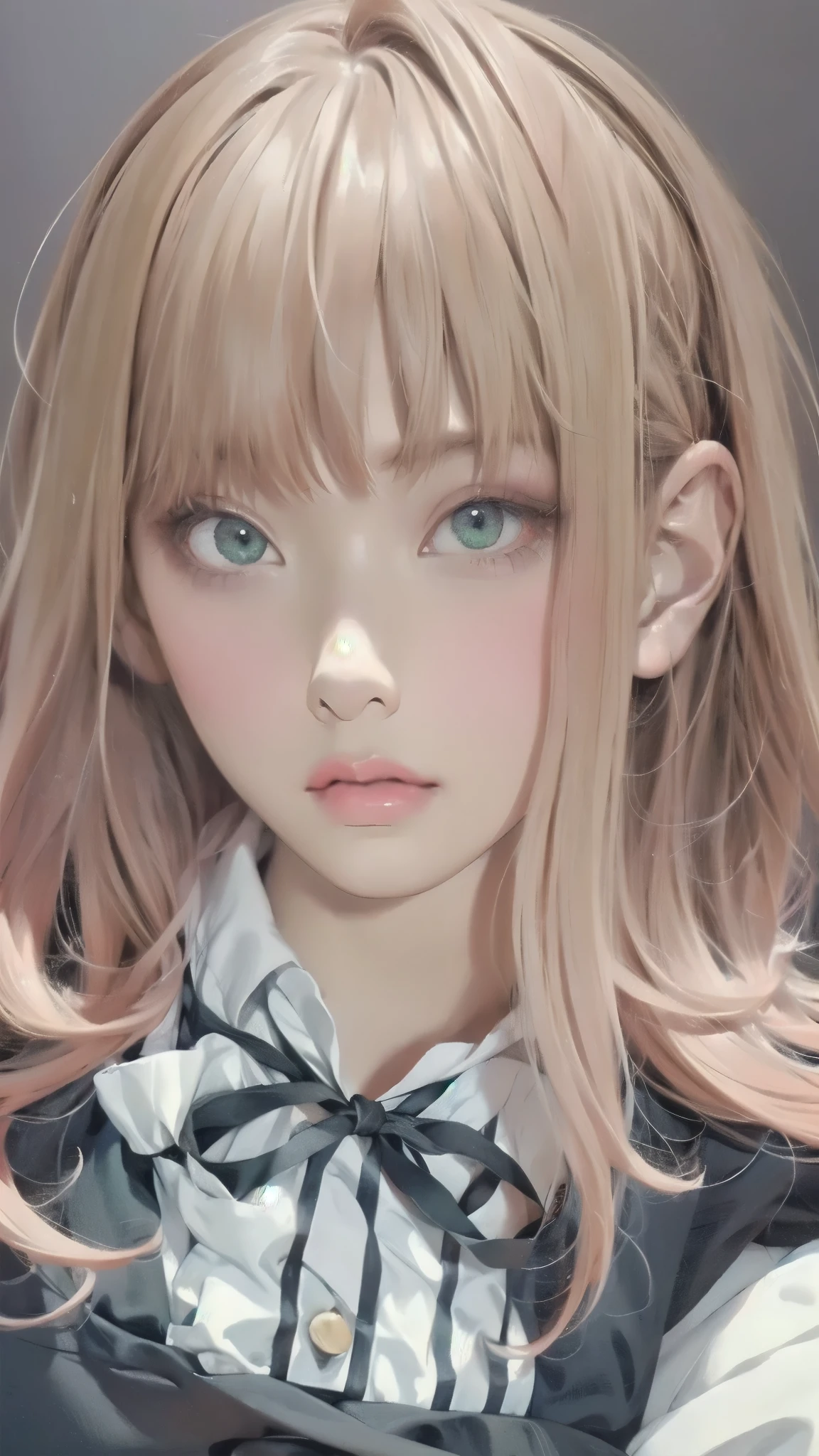with brown hair and green eyes、Close-up of a woman with long hair, Digital painting by Ilya Kubushinov, ピクシブ, digital art , beautiful Anime Face, cute Anime Face, pretty Anime Face, perfect Anime Face, cute natural Anime Face, semi-realistic anime style, big cute anime eyes, very cute anime girl face with white hair and purple eyes, Anime Face, made by an anime artist studio