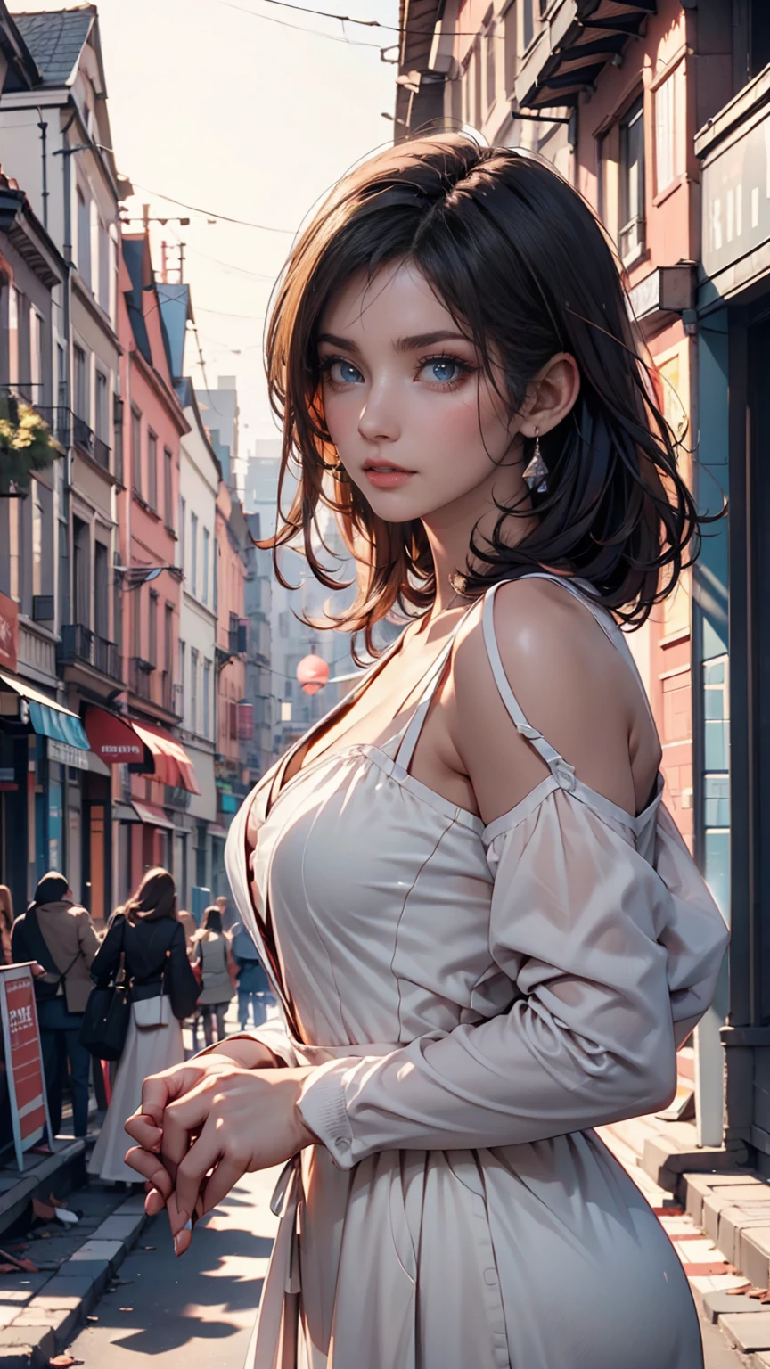 24-year-old woman、Attractive Young Woman, (Beautiful Face:1.1), Detailed eyes, Seductive lips, (eye make up:1.2), (Medium chest:1.0),White dress、Roman holidays、Rome city、Square、white Vespa classic(Mini)Straddle、Audrey Hepburn、smile