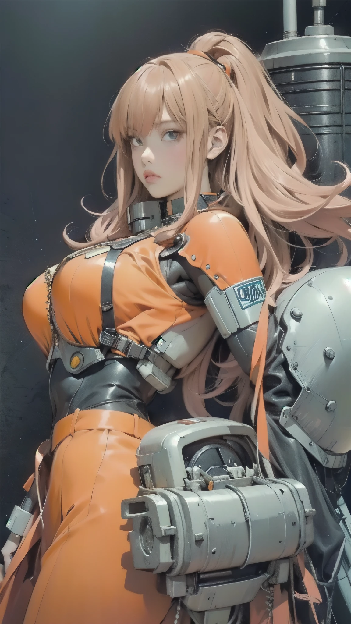 close-up of a woman in an orange costume with a sword, cyberpunk anime girl mech, perfect android , Mecha Cyber Armored Girl , Mecha Girl, Female Protagonist 👀 :8, Girl in Armor, female action anime girl, Perfect Anime Cyborg Woman , Asuka, Female Mecha, Female Anime Characters, Mechanized Valkyrie Girl, cyberpunk anime girl