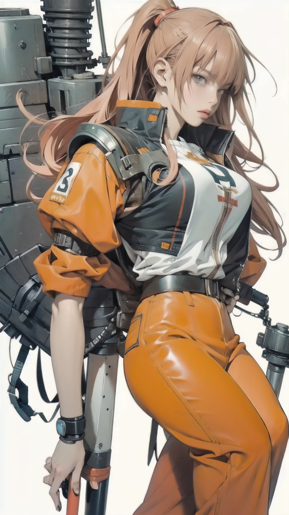 close-up of a woman in an orange costume with a sword, Cyberpunk art inspired by Masamune Shirow, ピクシブ, what is it?, Cyberpunk Anime Girl Mecha , perfect android , Mecha Cyber Armored Girl , Mecha Girl, Female Protagonist 👀 :8, Girl in Armor, female action anime girl, Perfect Anime Cyborg Woman , Asuka