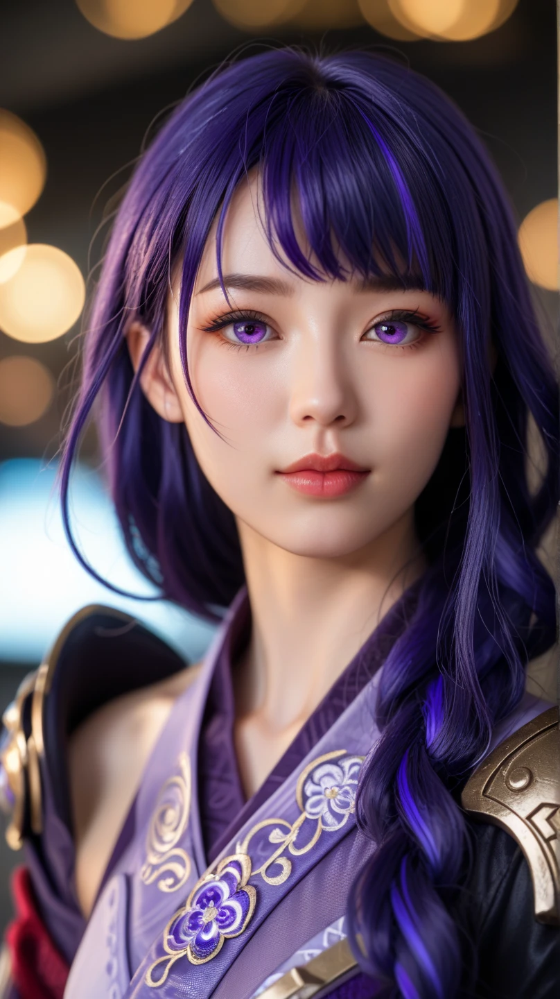 masuter piece, best qualtiy, (((realisitic, Photorealsitic:1.37))), ((独奏)), 8K image quality , extremely delicate and beautiful, splendid, Official art with attention to detail, Unbelievably ridiculous, huge filesize, ultra-detailliert, ighly detailed, (Pretty girl), (detailed girl), Eyes and faces with detailed, Beautiful detailed eyes, Light makeup, (1 girl), (Perfect female figure), slender, (Pretty girl in Japan), ((fullllbody)), ((poneyTail)), With bangs, ((Samurai Japan Woman)), ((Japan dark purple and red armor), (Detailed Japan armor), (20yr old), ((Samurai Japan Woman)), Wakizashi, (Detailed Japan armor), Shrines and temples