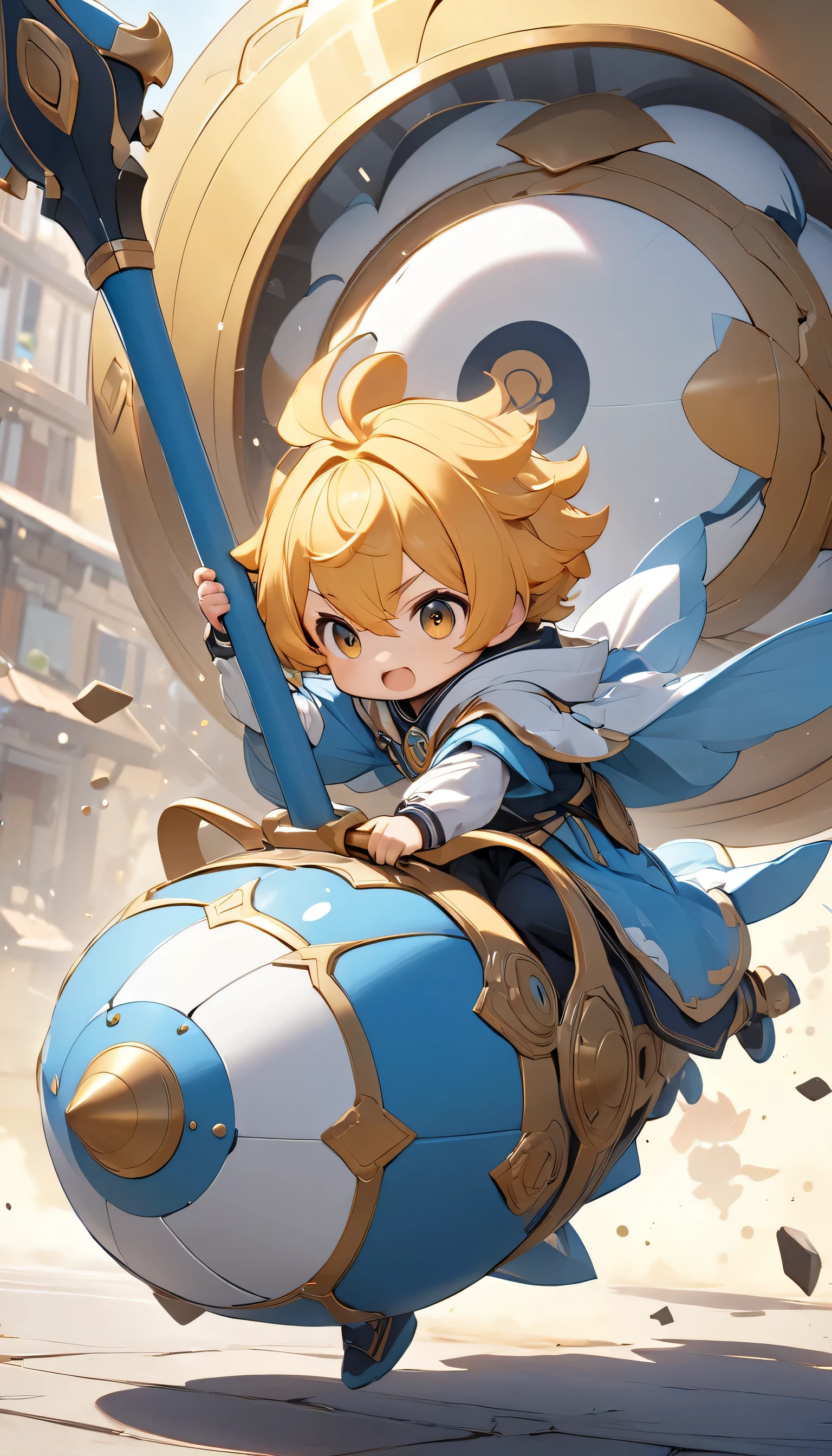 Ultra-small deformation, cute, He swings a weapon, A very large weapon, It's too big to hold.,