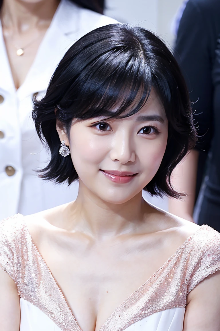 medium view, medium shot, written boundary depth, bust, Upper body, cinematic angle, masterpiece, highest quality, Super detailed, CG, 8k wallpaper, beautiful face, delicate eyes, maiden, alone, smile, bangs, skirt, shirt, have, cobalt blue dress with golden trim, flower background