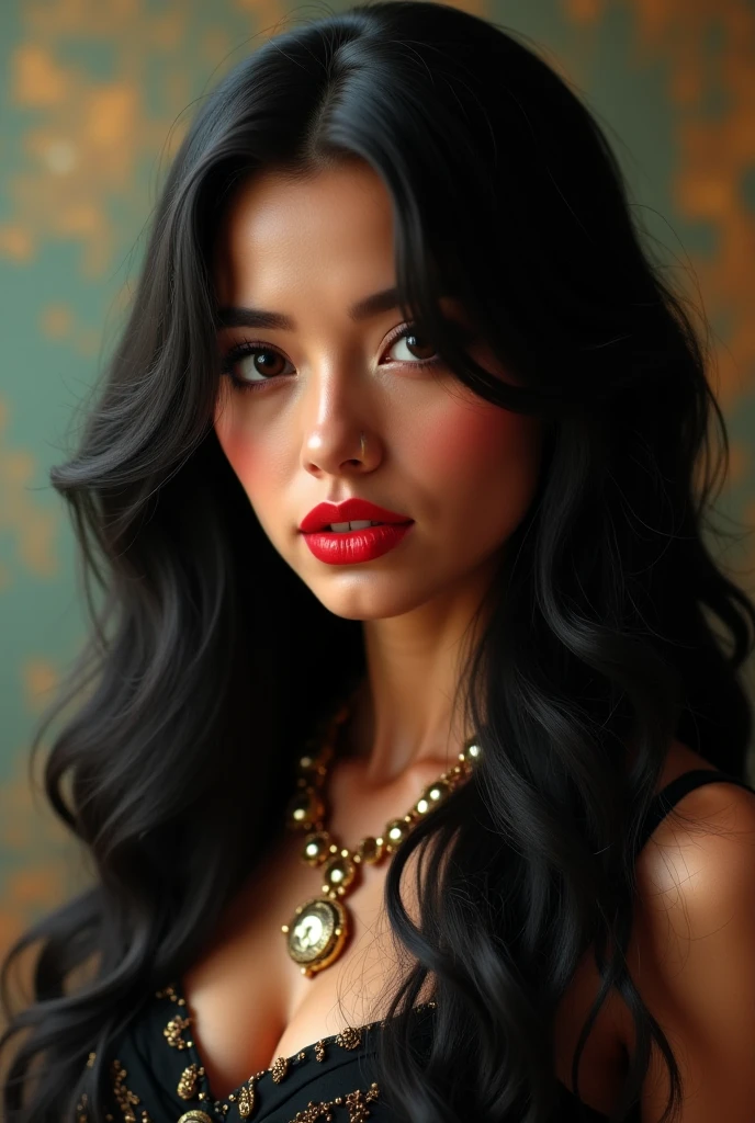 Girl with black hair and red locks 