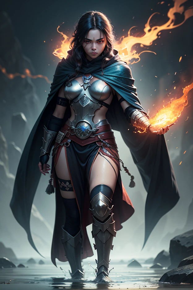 Mortal Kombat Scorpion, Full body image, ((Princess Zelda as Scorpion, keep Scorpion’s costume in its original colors along with its layout and add a hood on the head)), standing, stepping on the ground, immensely large breasts, she has black hair and blue eyes, looking at the viewer with fury and anger, holding a fire Katana attached to a black chain, she is in a macabre cemetery raining, body and clothes all soaked with water. Realism, anime, Mortal Kombat, UHD, 16k, masterpiece, high detail, best quality, anatomically correct.