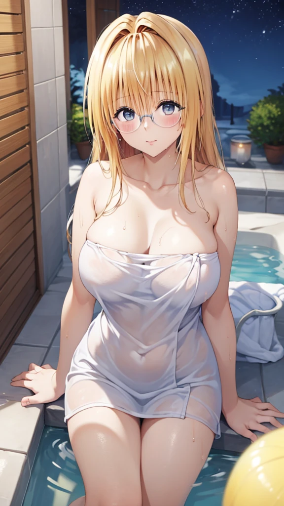 BREAK (masterpiece:1.2), best quality, high resolution, unity 8k wallpaper, (illustration:0.8), (beautiful detailed eyes:1.6), extremely detailed face, perfect lighting, extremely detailed CG, (perfect hands, perfect anatomy),onsen,hot springs,night,outdoor,moon,starfall,power_csm
blonde hair, yellow eyes, cross-shaped pupils, symbol-shaped pupils, red horns, sharp teeth,bathrobe,choker,no bra,nipples,showing panties, camel toe,wet panties, luxury panties,sexy lingerie,horny face,stockings,stocking suspenders,naked breasts,nipples see through,naked,full body