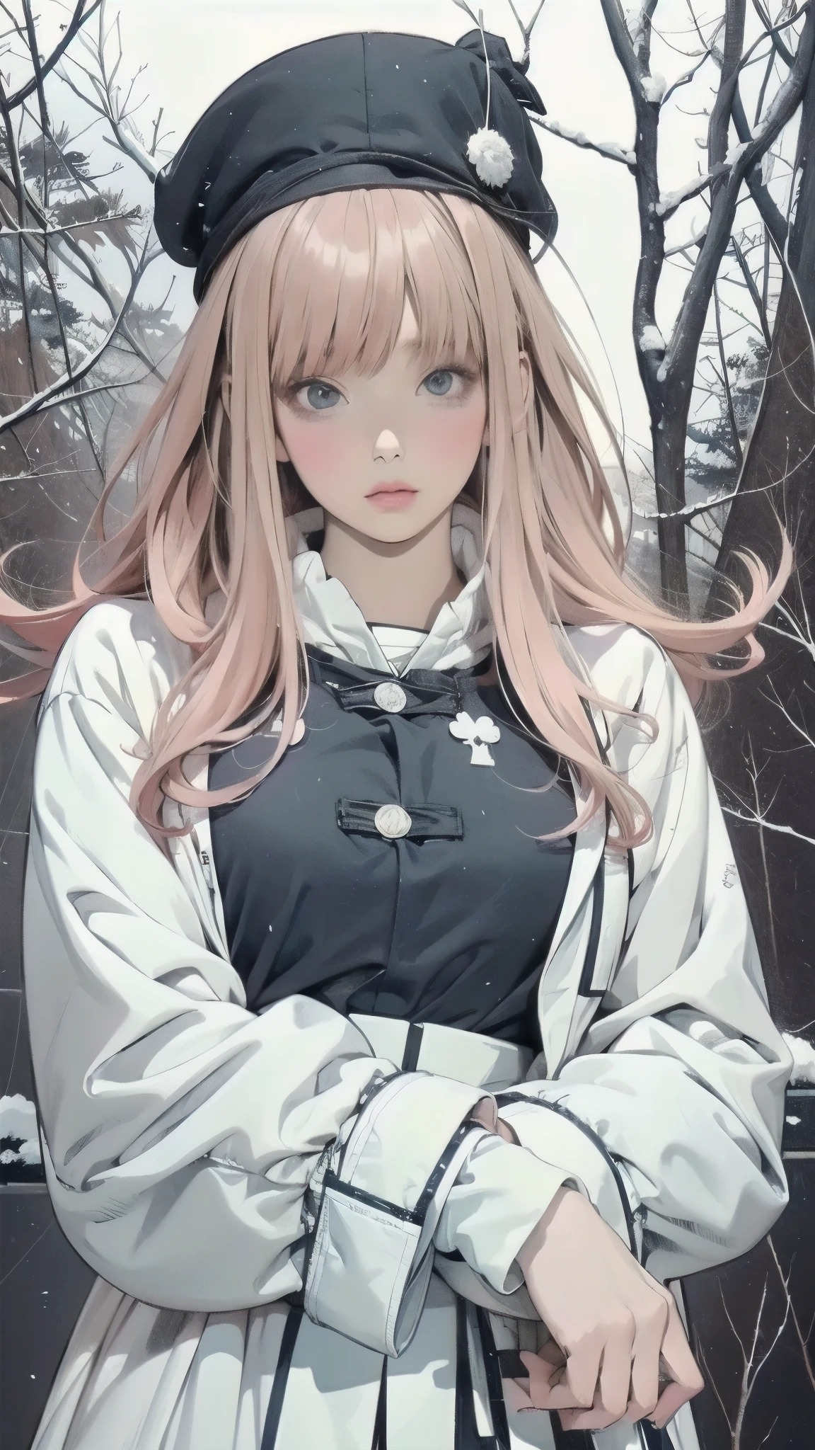 Anime girl in winter coat and hat posing in a snowy forest, anime drawing inspired by Miu Komatsu, trending on pixiv, what is it?, cute girl anime visual, Hinata Hyuga, Bewitching Anime Girl, charming anime girl, Anime Best Girl , winter aesthetics , anime moe art style, beautiful anime girl, ecchi anime style