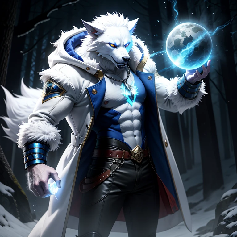Make a half-wolf man with ice powers