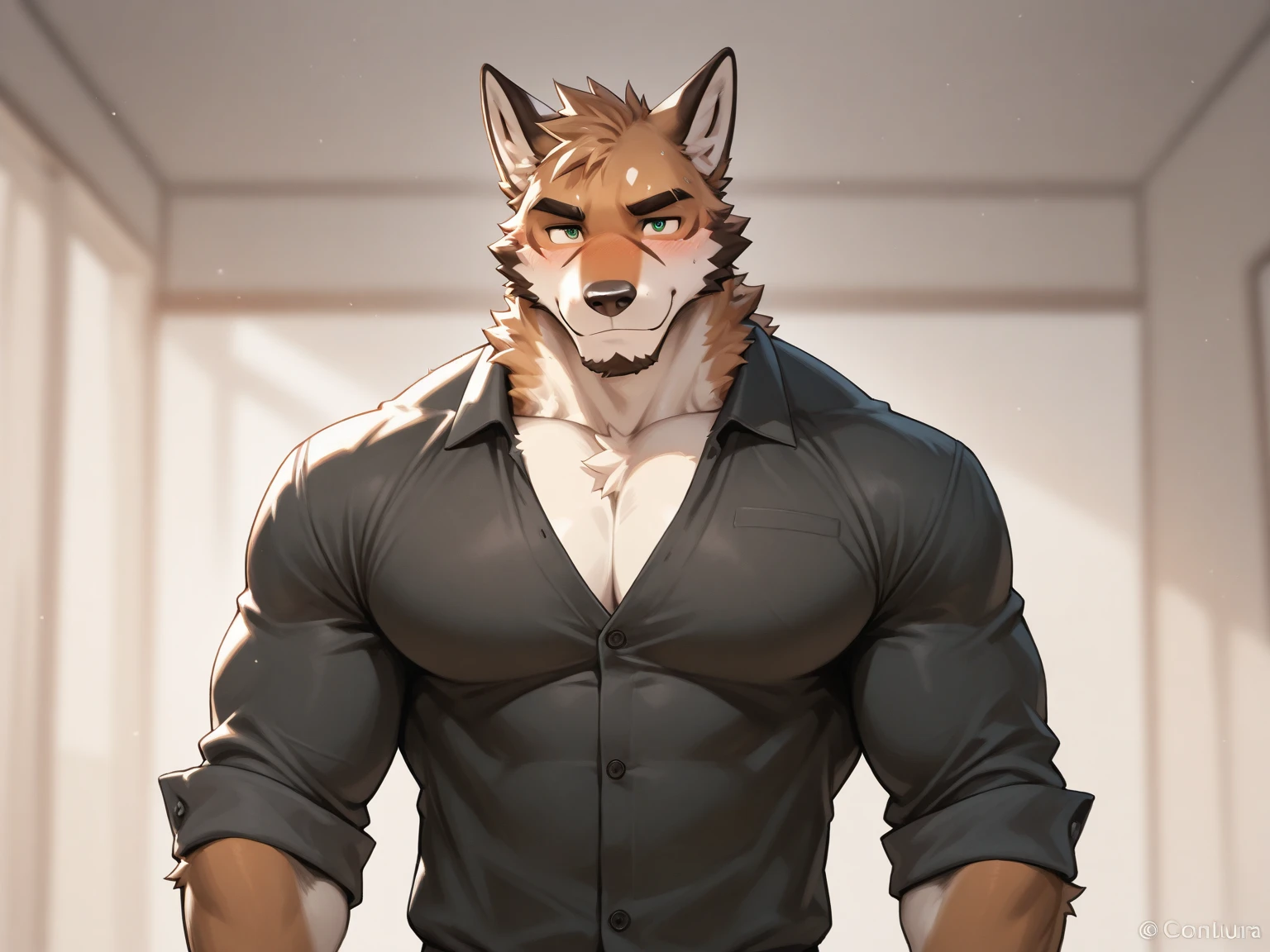 Solo, male, albino kangaroo, in one color tone, with long ears, wearing shirt, navel showing, in jeans, flaccid penis through jeans zipper, chest, big chest view, ((focus body, furry focus, shades focus, body shades)) (((gray background, gray wallpaper, one color))), by darkgem, by mystikfox61, by glitter trap boy, albino, all white fur, red eyes, pink nose, navel, bulge, full body view, kangaroo tail