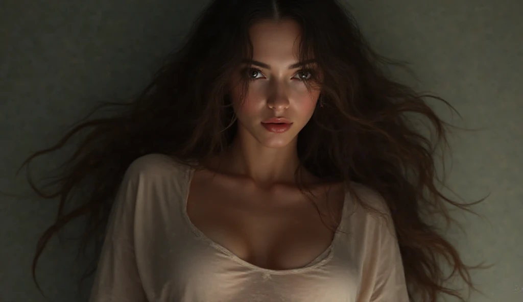a woman suffering from sex addiction, beautiful detailed eyes, beautiful detailed lips, extremely detailed eyes and face, long eyelashes, melancholic expression, disheveled hair, partially open blouse, sensual pose, moody lighting, dramatic chiaroscuro, cinematic composition, muted color palette, oil painting, masterpiece, 8k, high-quality, photorealistic, hyper-detailed, intricate details, dramatic lighting, emotional, melancholy, intimate