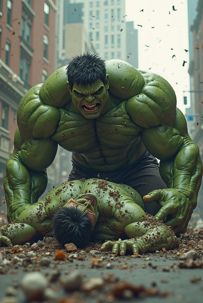 Hulk fall at ground with his back