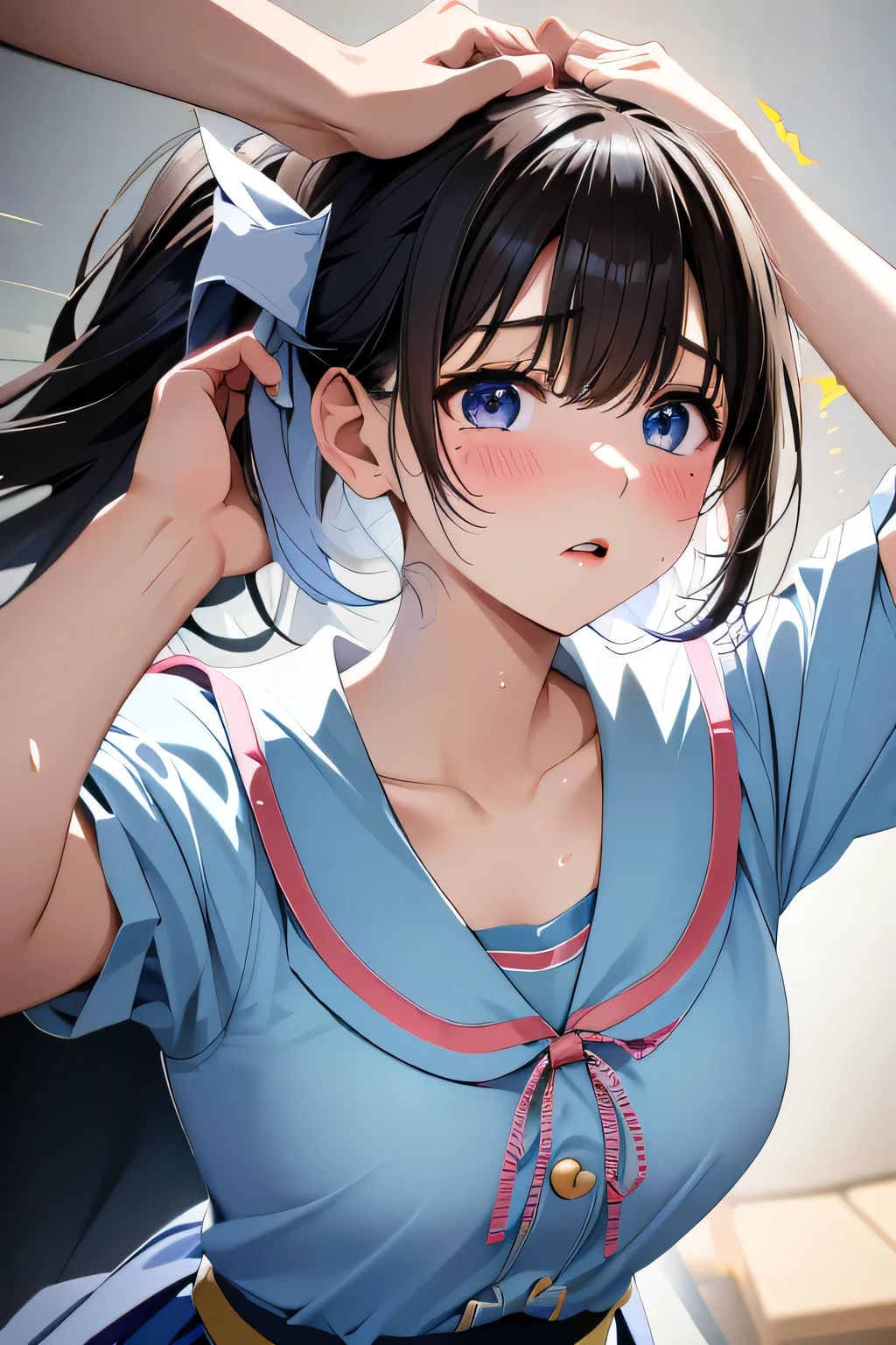 ( manga 、anime、story)、( masterpiece 、 top quality、 Ultra High Resolution )、( perfect face 、 facial beauty、 beautiful eyes )、( shout、 Resist 、 is embarrassing )、sweat 、 indivual 、 is embarrassing 、 ( lots of men 、 Licking Man 、 Bearded men surround women ) Lots of hands touching women 、excessive gum、On the body:1.2、 Cum On My Pussy 、idol、idolの服、 clothes can be torn 、 stage、wall、wallにぶつかる、M-shaped split、side view、Breast Bite 、 grabs chest